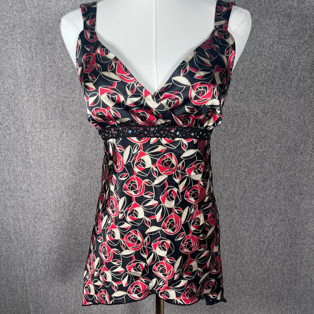 VTG 90s Y2K Women's Satin Beaded Whimsygoth Babydoll Blouse by Anxiety Size M